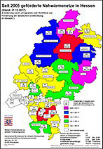 Klick zum Download Übersichtskarte "Geförderte Nahwärmenetze in Hessen"
